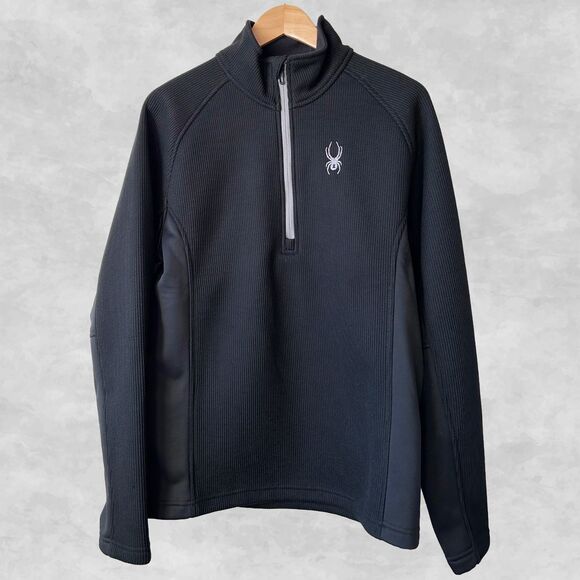 Spyder 1/2 Zip Outbound Black Waffle Knit Pullover Sweater - Men's M - Picture 2 of 6